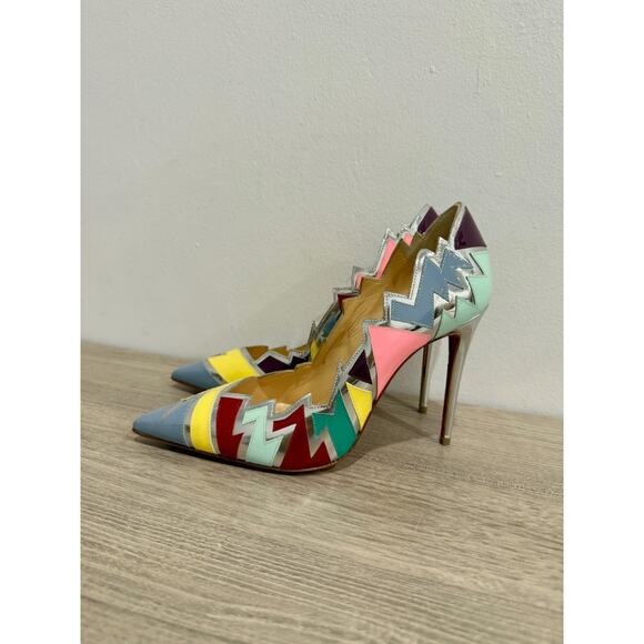 NWOT Christian Louboutin Explotek 100 Zigzag Metallic Leather Pumps Multi US 7 - Picture 3 of 10